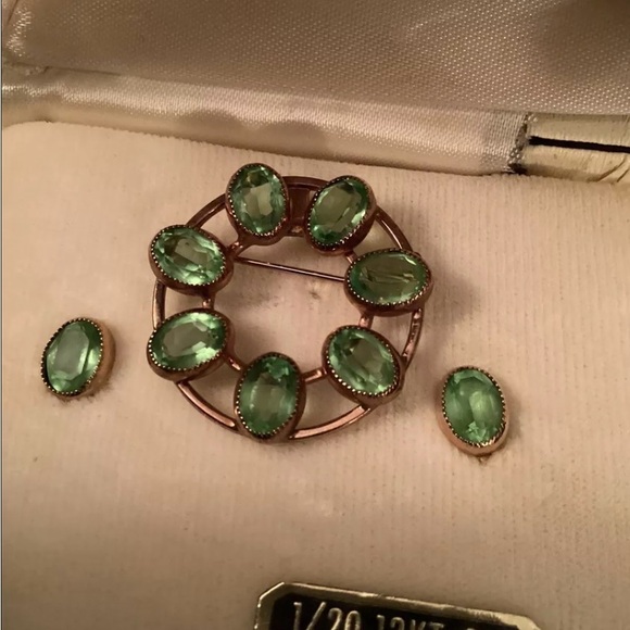 Vintage Catamore Circle Brooch And Screw Earrings Set, ERA 1950, Original Box - Picture 1 of 7